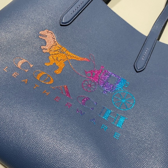 Coach Rexy Purse Highline Tote With Carriage in Blue Bag Rainbow Glitter Logo - Picture 9 of 13